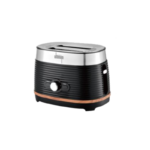 ULTIMUM BLACK RIBBED + WOOD TRIM EFFECT TOASTER