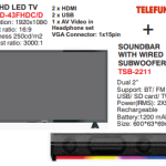 TELEFUNKEN 43” FHD LED TV + SOUNDBAR  WITH WIRED  SUBWOOFER