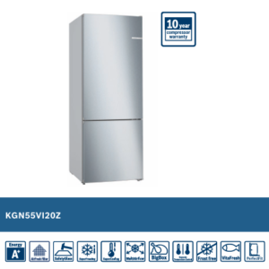 BOSCH SERIE 4 480 LITRE NO-FROST BOTTOM FREEZER COMBINATION BRUSHED STEEL ANTI-FINGERPRINT
