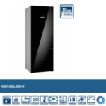 BOSCH SERIE 6  505 LITRE NO-FROST BOTTOM FREEZER COMBINATION GLASS DOORS BLACK SIDE PANELS STEEL LOOK