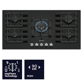 SIEMENS iQ500 90CM GAS HOB, STEPFLAME TECHNOLOGY