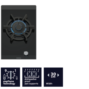 SIEMENS iQ700 30CM GAS HOB WITH WOK BURNER, STEP FLAME TECHNOLOGY