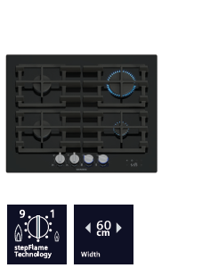 SIEMENS iQ700 60CM GAS HOB, STEPFLAME TECHNOLOGY