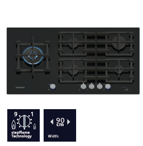 SIEMENS iQ700 90CM GAS HOB WITH WOK BURNER, STEPFLAME TECHNOLOGY