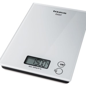 TAURUS EASY SCALE KITCHEN SCALE DIGITAL BATTERY OPERATED GLASS WHITE 5KG 990717