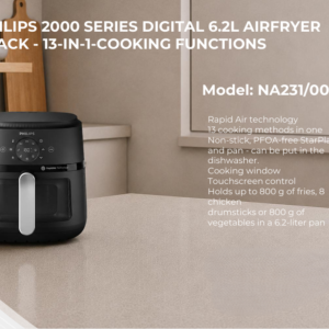 PHILIPS 2000 SERIES DIGITAL 6.2L AIRFRYER BLACK - 13-IN-1-COOKING FUNCTIONS NA231/00