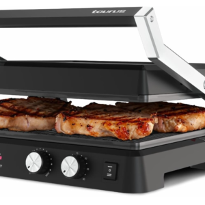 TAURUS BISTRO GOURMET PANINI PRESS WITH ADJUSTABLE TEMP NON-STICK BLACK 29 X 13CM 2200 - 2600W 968147