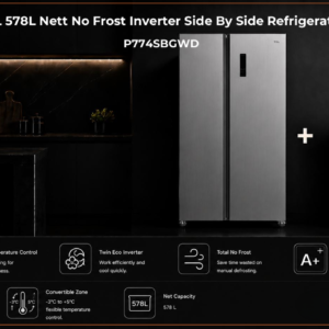 TCL 578L NETT NO FROST INVERTER SIDE BY SIDE REFRIDGERATOR- GREY P774SBGWD